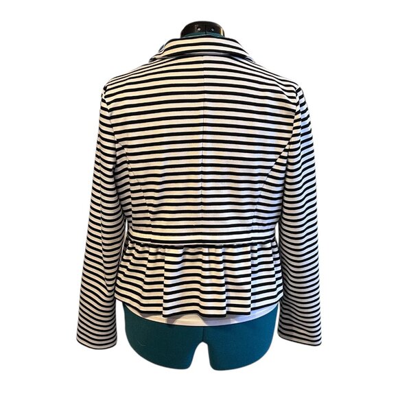 Elle Black and White Striped Cropped Peplum Blazer - Picture 3 of 7